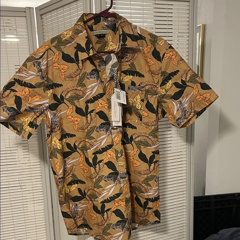 Peter Christian  Men's Leaf Print Casual Shirt - Brown and Black